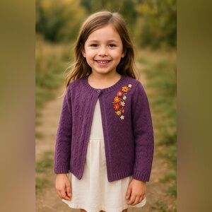 Gymboree Embroidered Floral Plum Knit Cardigan Granny Cottagecore Holiday 6